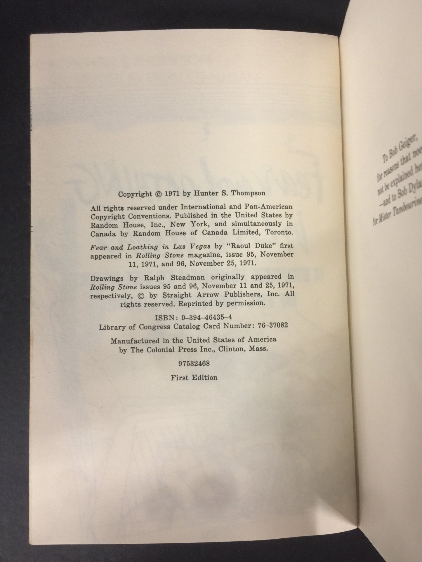 Fear and Loathing in Las Vegas - Hunter S. Thompson - 1st Edition - 1971