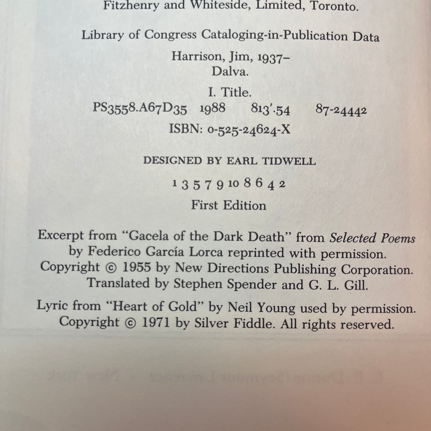 Dalva - Jim Harrison - Signed Copy - 1st Edition - 1998