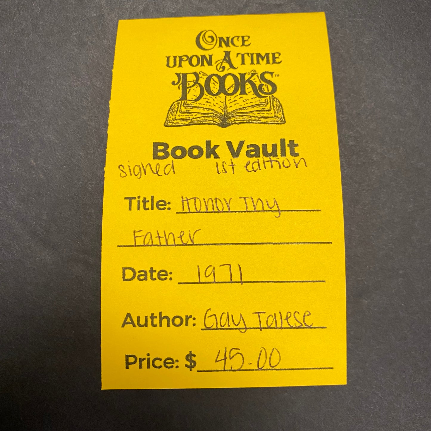 Honor Thy Father - Gay Talese - Signed - 1st Edition - 1971