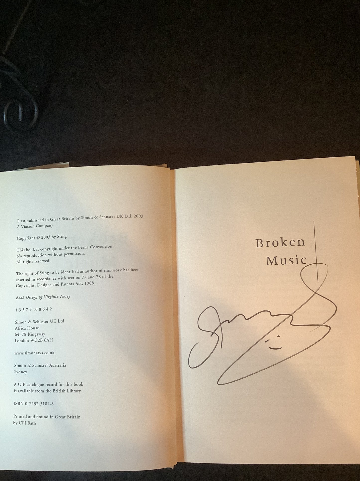 Broken Music - Sting - Signed - First Edition - 2003