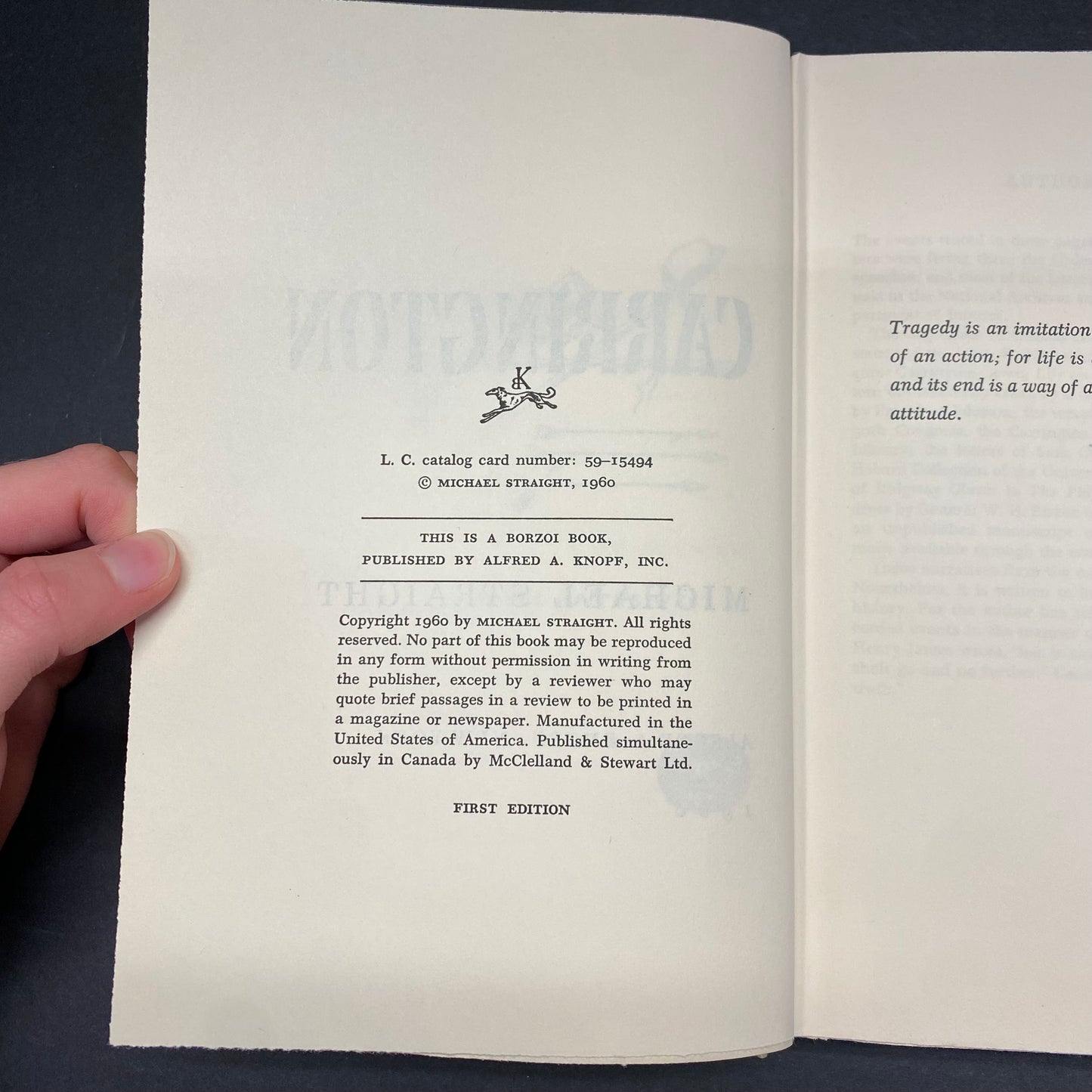 Carrington - Michael Straight - Signed - 1st Edition - 1960