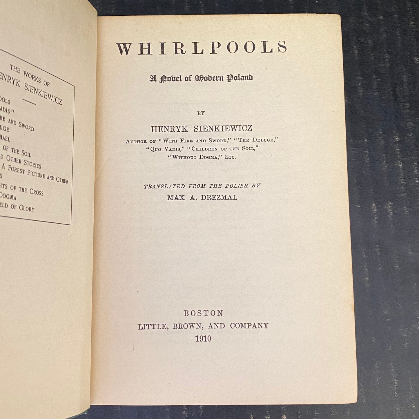 Whirlpools - Henryk Sienkiewicz - First American Edition - 1910