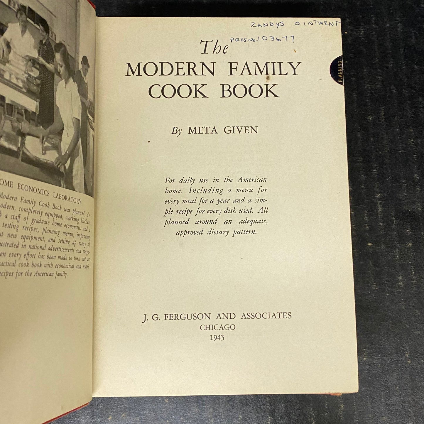 The Modern Family Cook Book - Meta Given - Fifth Printing - 1944