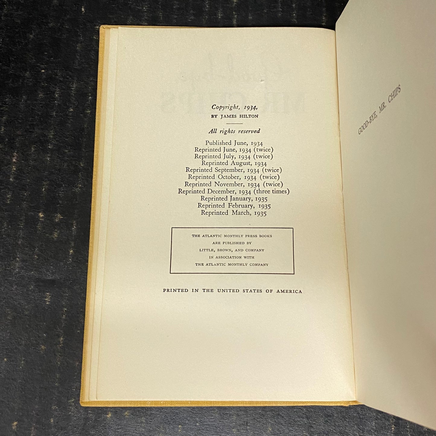 Good-bye, Mr. Chips - James Hilton - Reprint - 1935