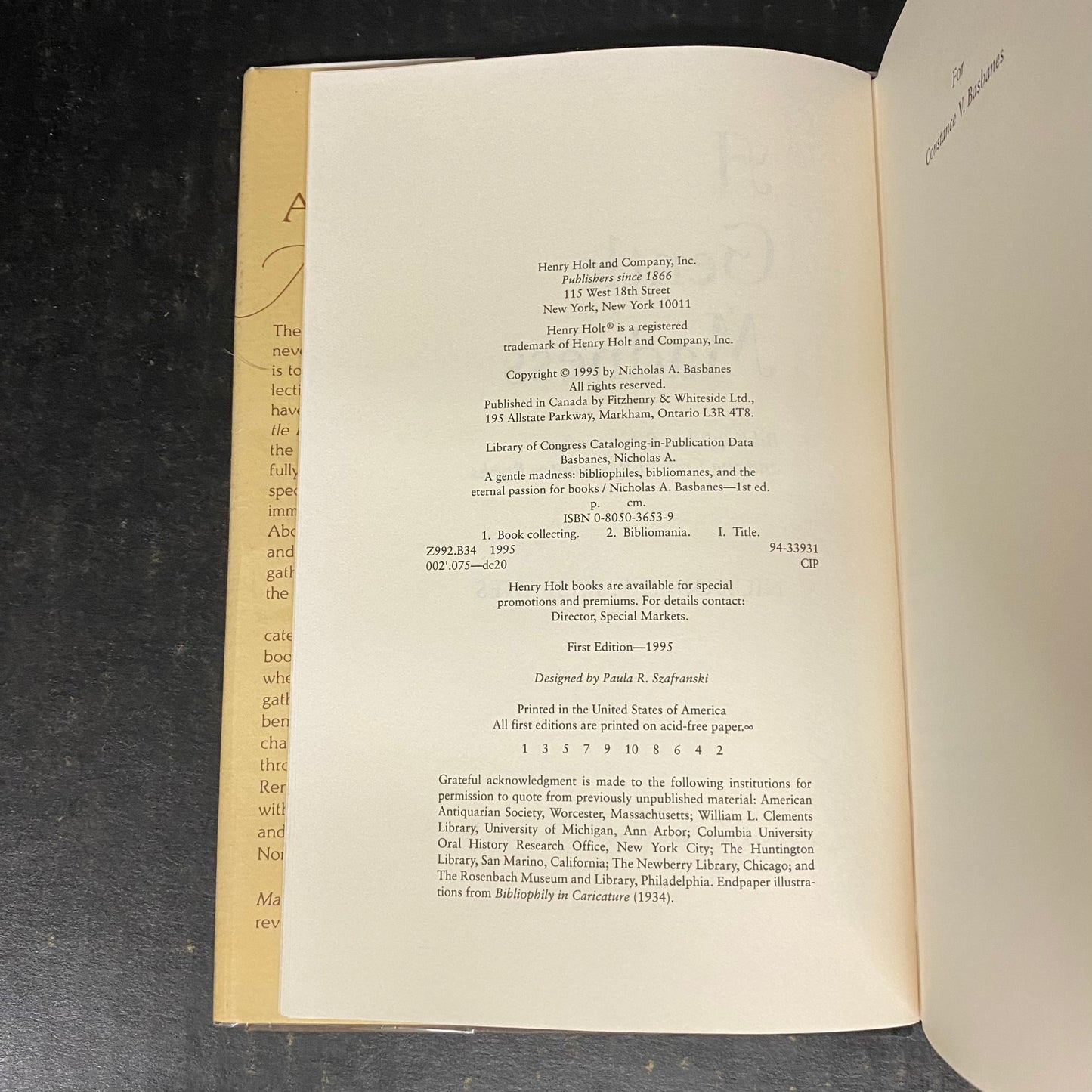 A Gentle Madness - Nicholas A. Basbanes - First Edition - Inscribed by Author - 1995
