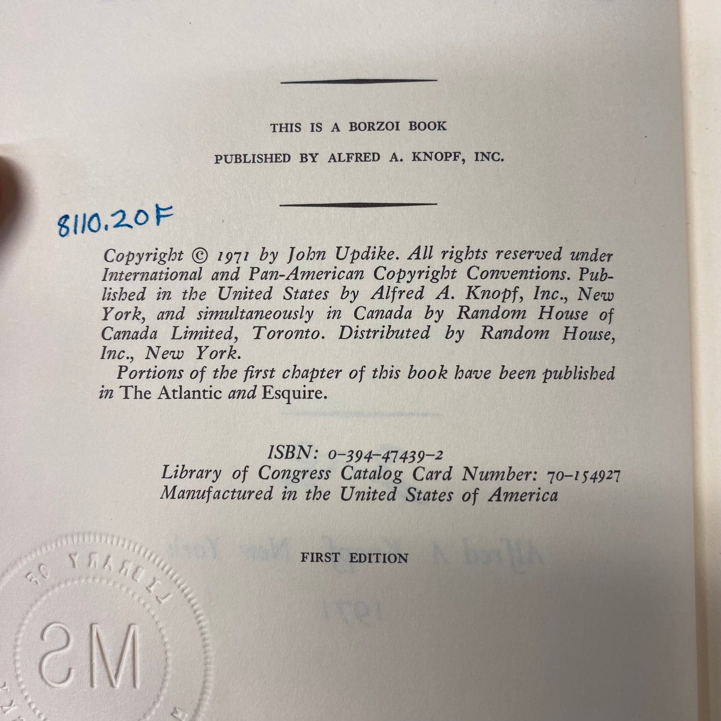 Rabbit Redux - John Updike - Signed - 1st Edition - 1971