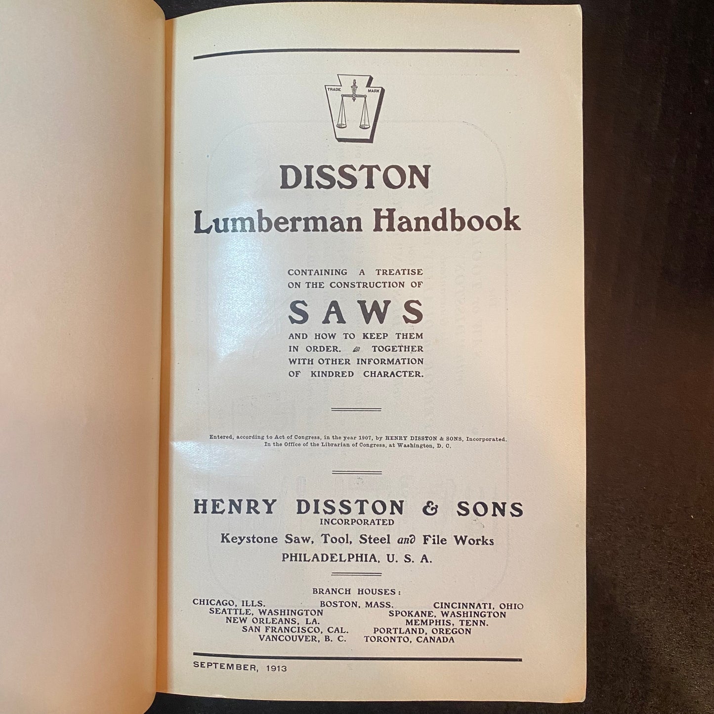 Disston Handbook on Saws - Henry Disston & Sons - 1913