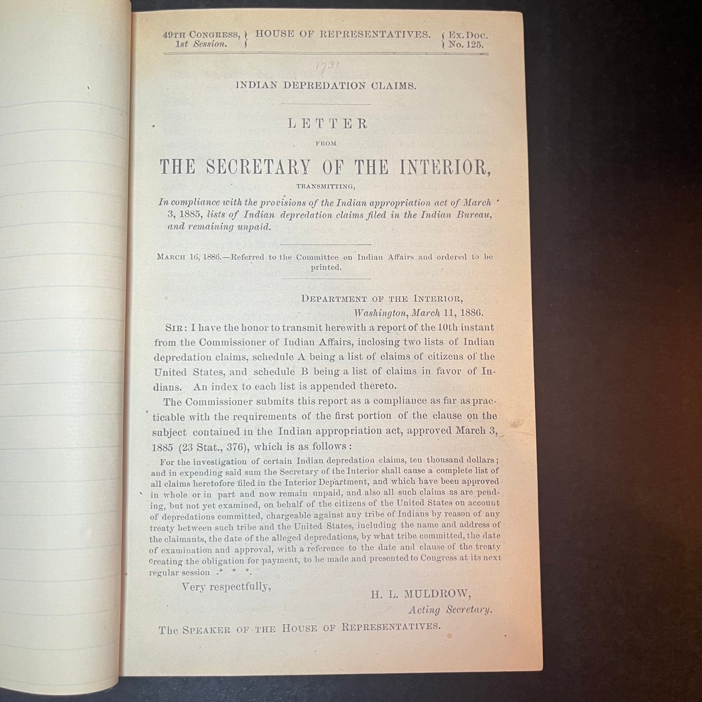 Indian Depredation - United States Department of the Interior - 1886