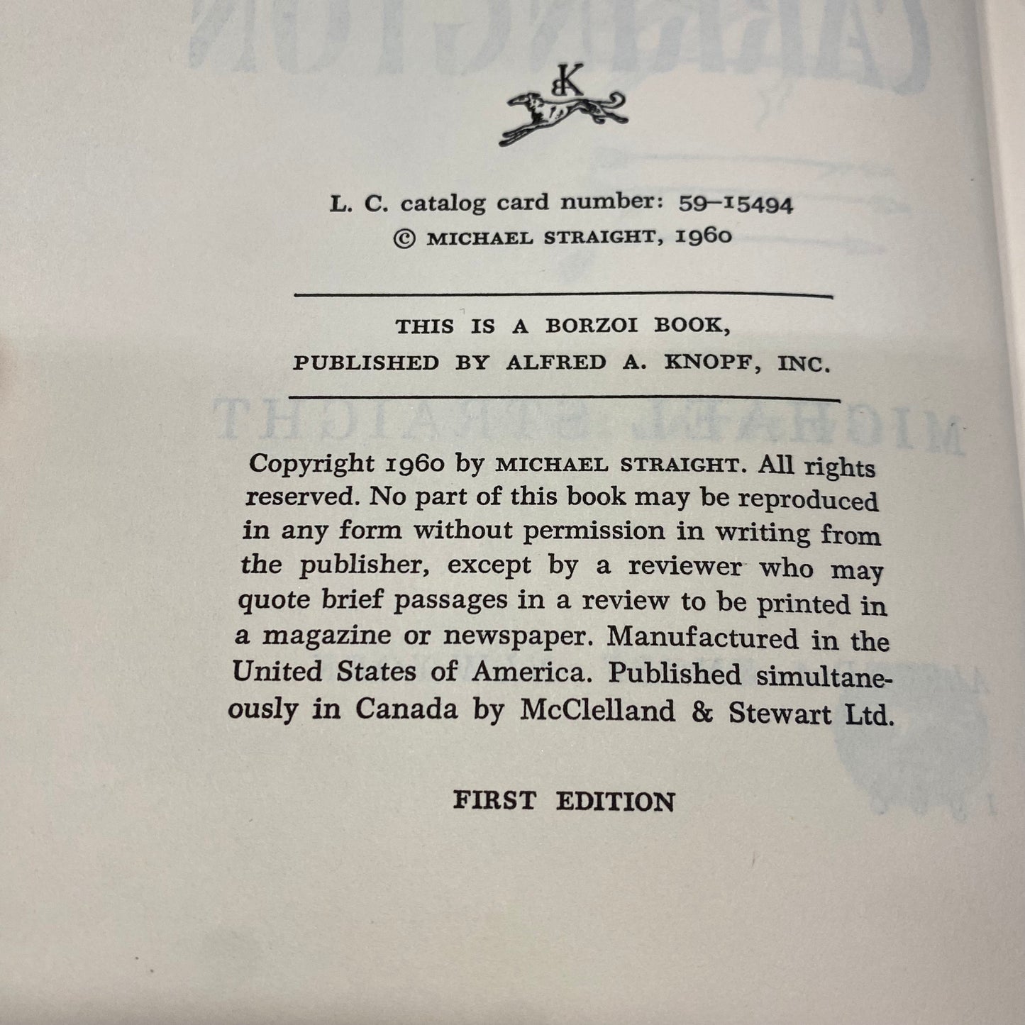 Carrington - Michael Straight - Signed - 1st Edition - 1960