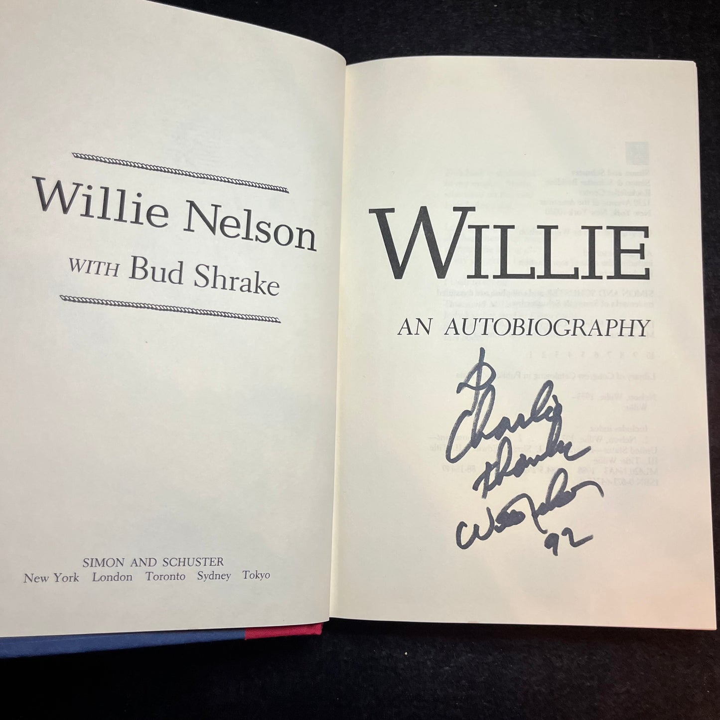 An Autobiography Willie - Willie Nelson & Bud Shrake - Signed Copy - 1988