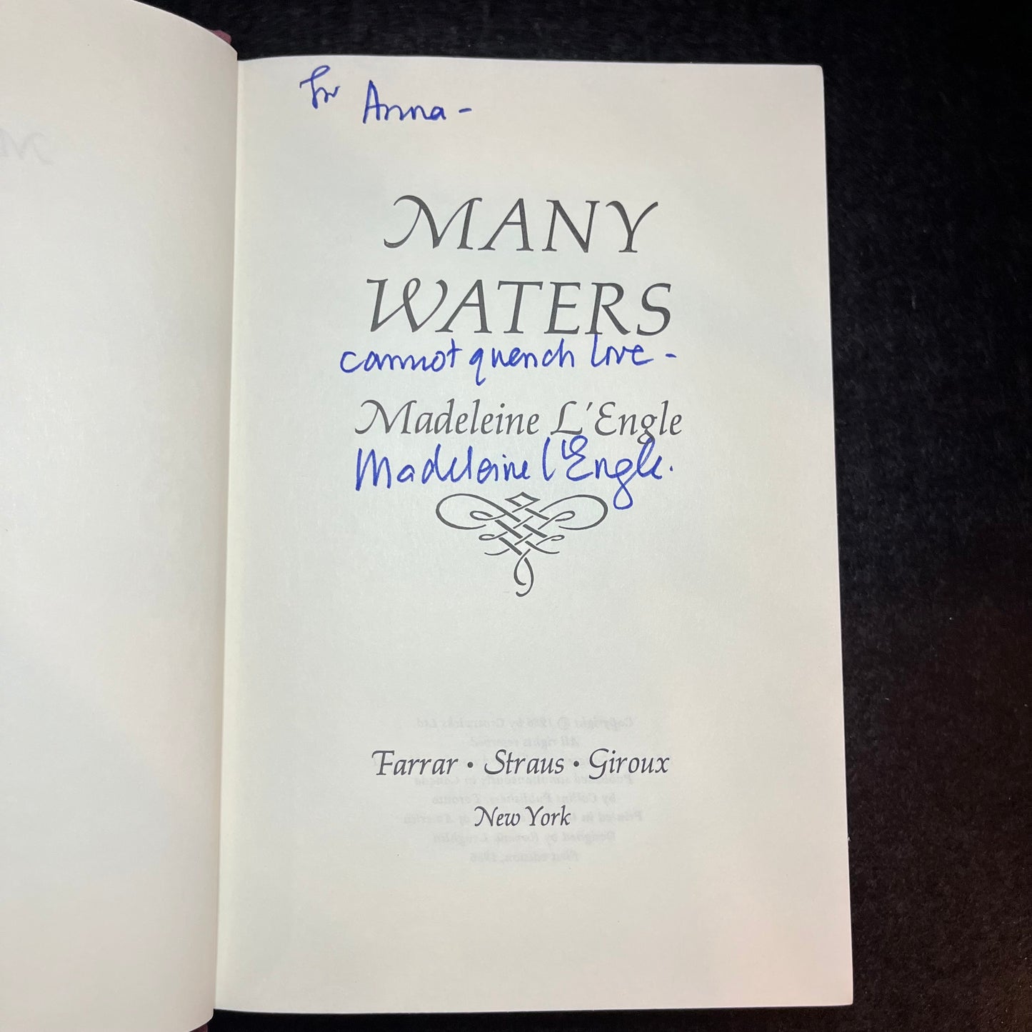 Many Waters - Madeleine L'Engle - Signed Copy - 1986