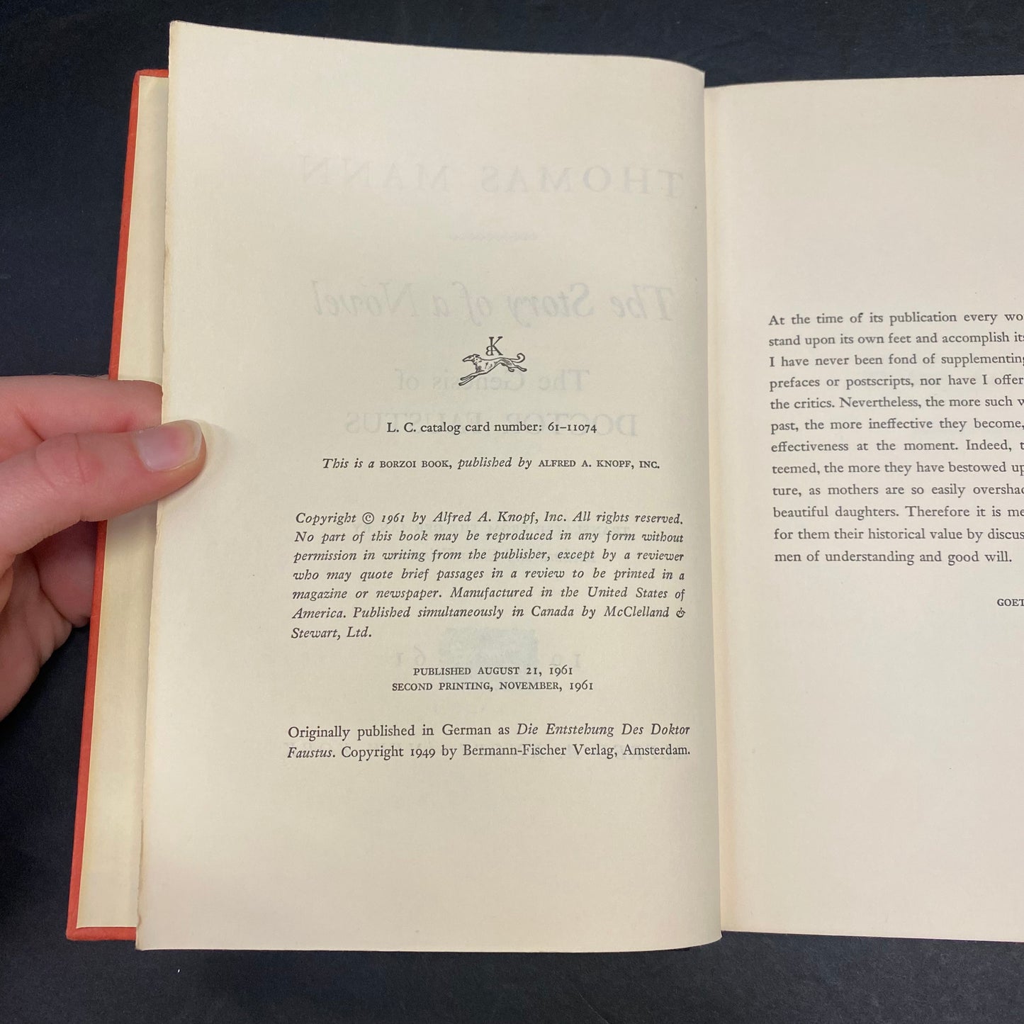The Story of a Novel: The Genesis of Doctor Faustus - Thomas Mann - 2nd Print - 1961