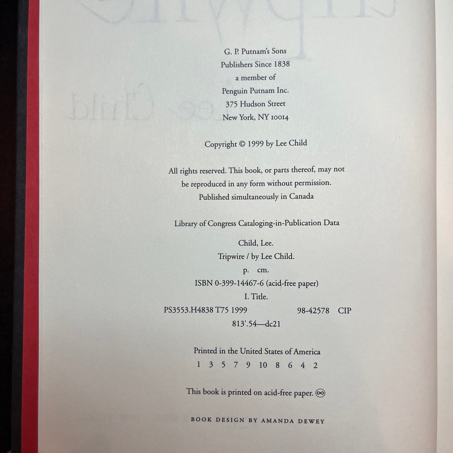 Tripwire - Lee Child - First Edition - 1999