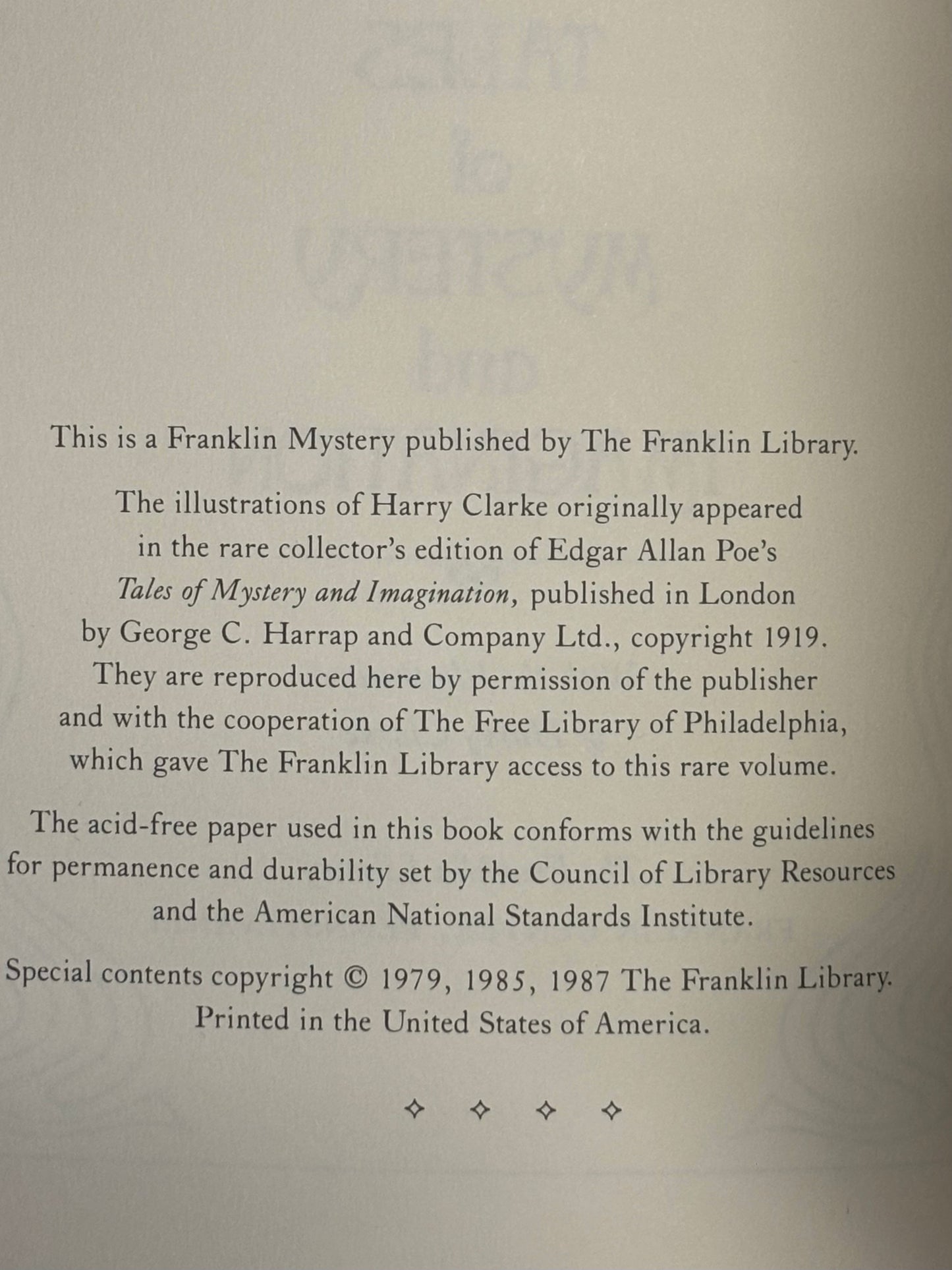 Tales of Mystery and Imagination - Edgar Allan Poe - Franklin Library - 1987