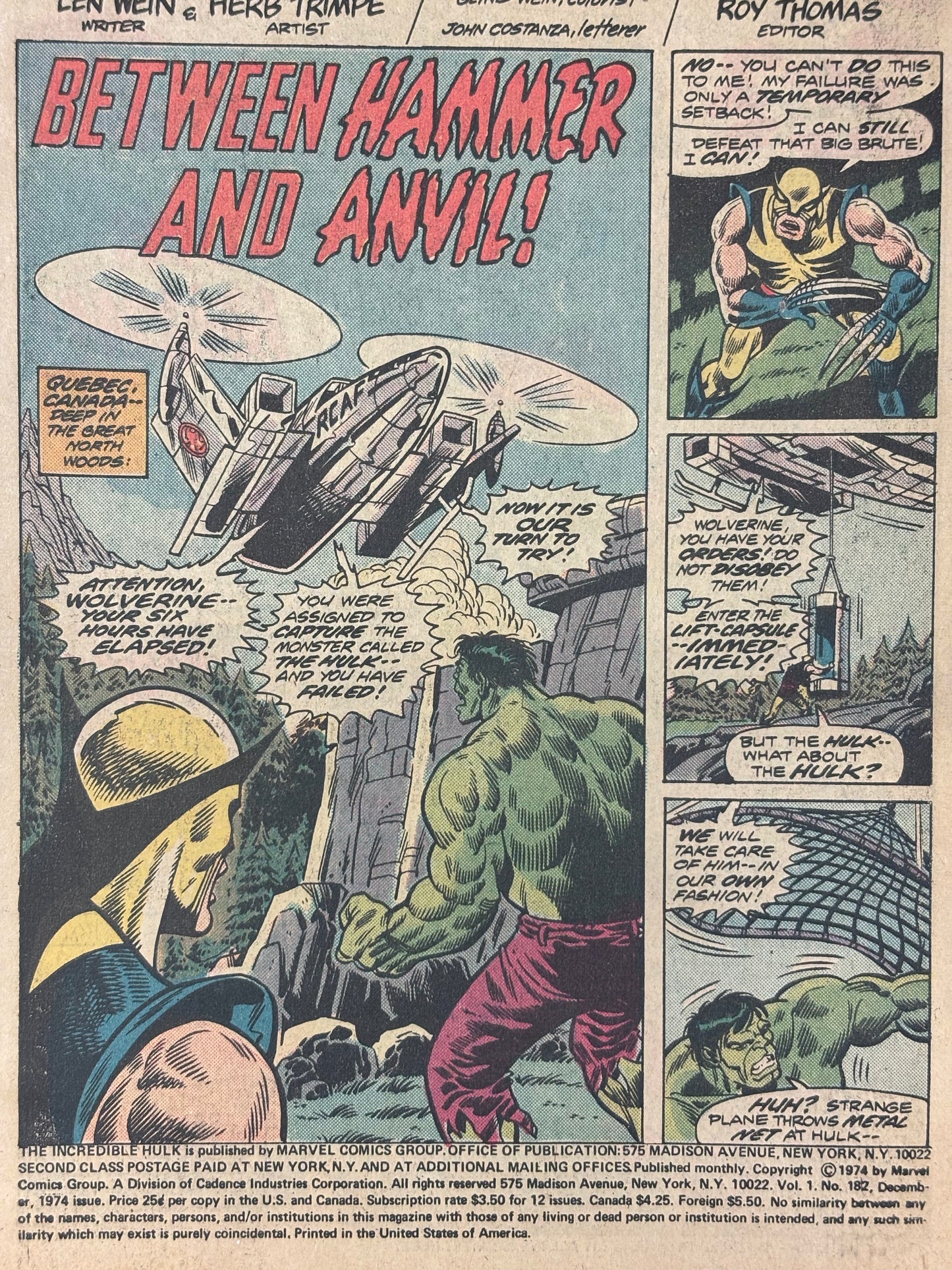 The Incredible Hulk! Between Hammer and Anvil - Len Wein - 1st Appearance of Hammer and Anvil - 2nd Appearance of Wolverine - 1974