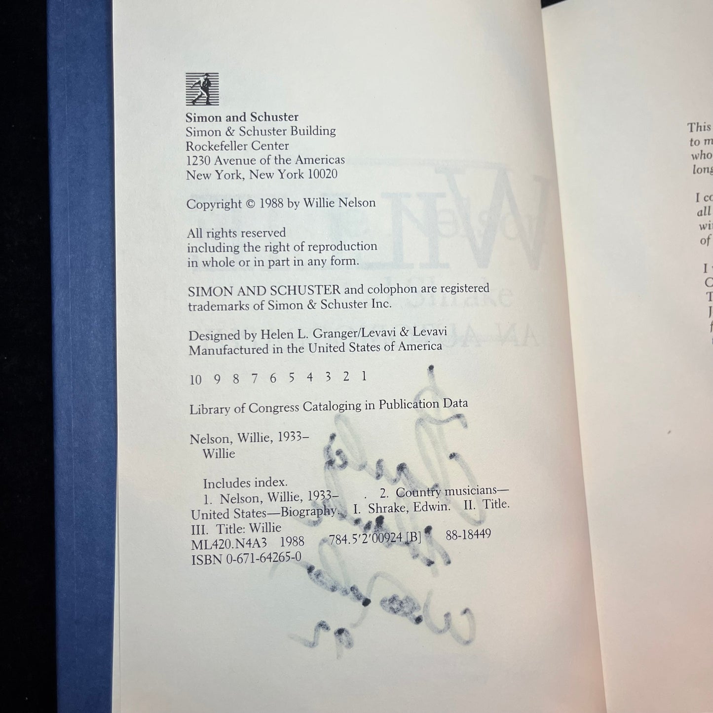 An Autobiography Willie - Willie Nelson & Bud Shrake - Signed Copy - 1988