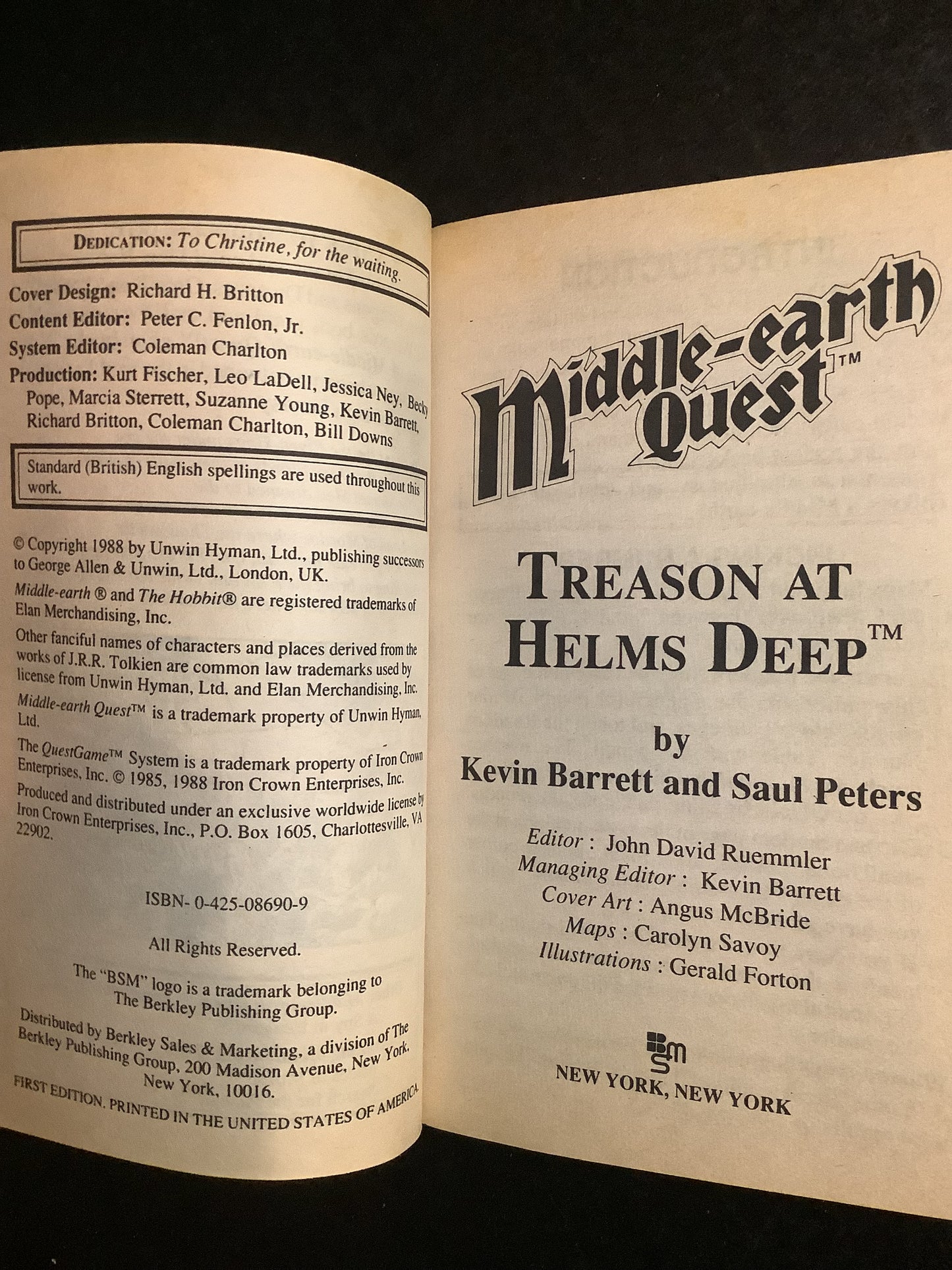 Middle Earth Quest - Kerin Barrett & Saul Peters - Scarce - 1988