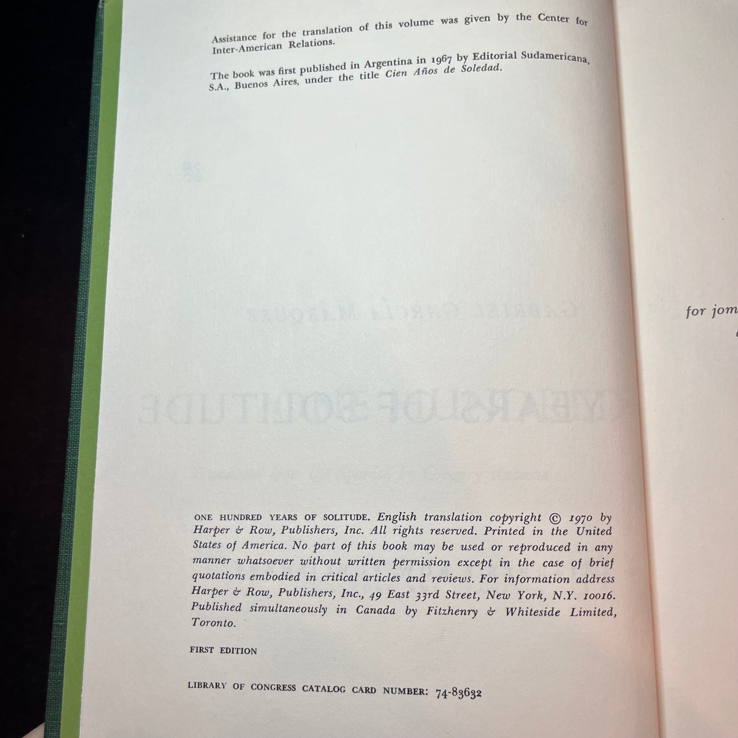 One Hundred Years of Solitude - Gabriel Garciá Márquez - 1st Book Club Edition - 1970