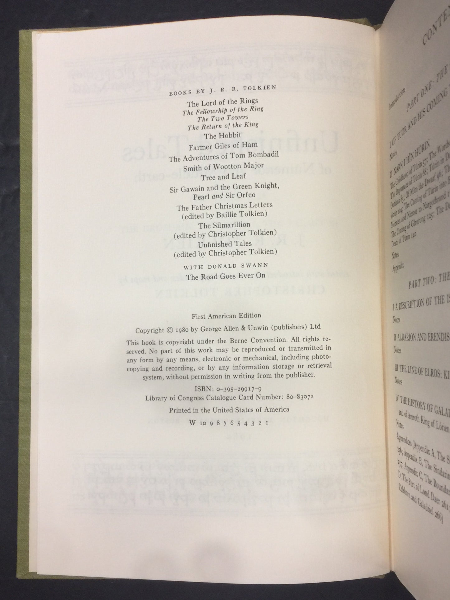 Unfinished Tales - J.R.R. Tolkien - Trade Book Club Edition with Map - 1980