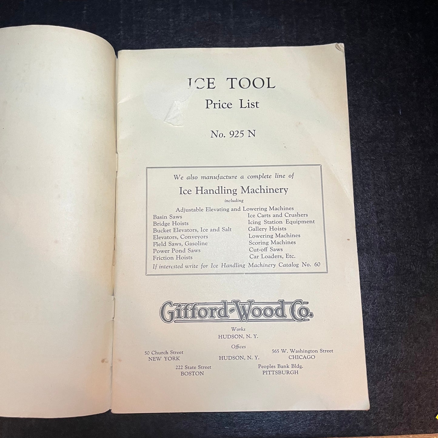 Ice Tool Price List - Gifford-Wood Ca - Circa 1900