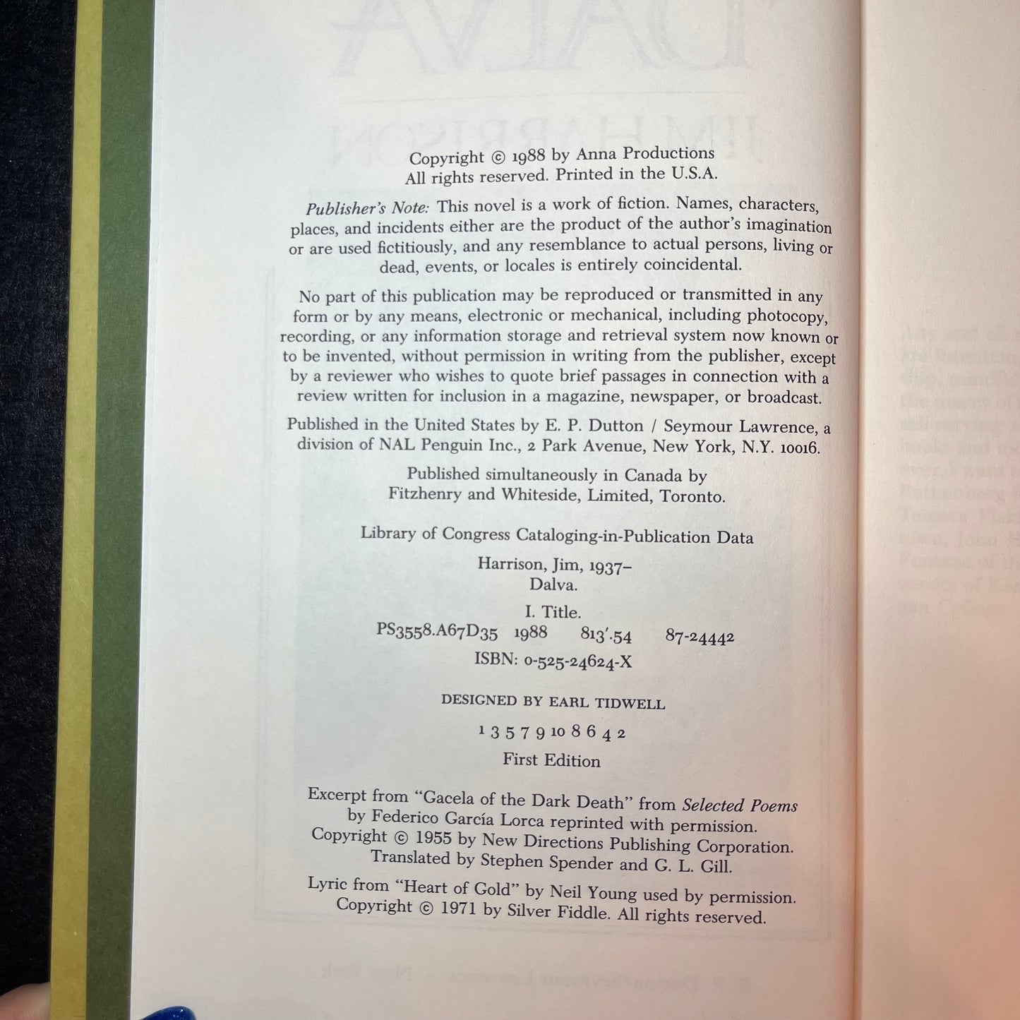 Dalva - Jim Harrison - Signed Copy - 1st Edition - 1998