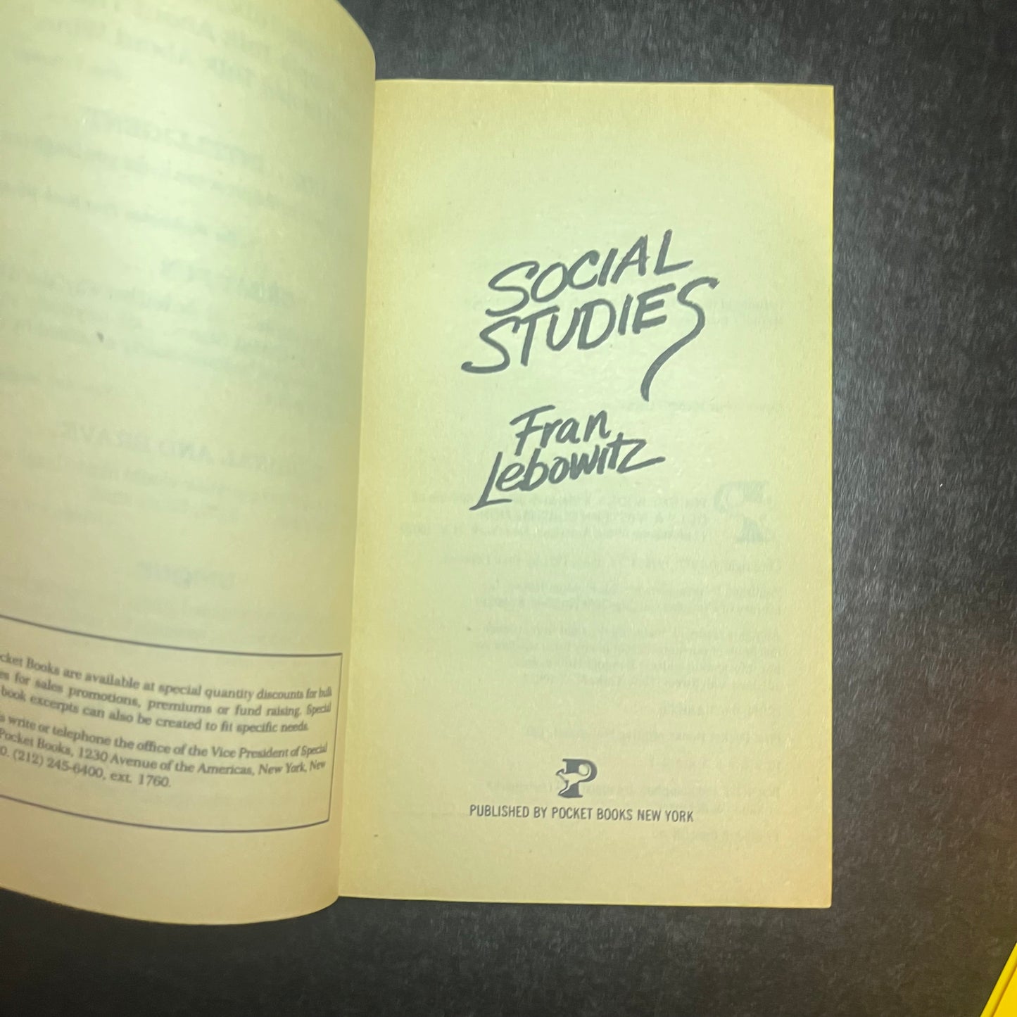 Social Studies - Fran Lebowitz - 1st Thus Edition - 1981