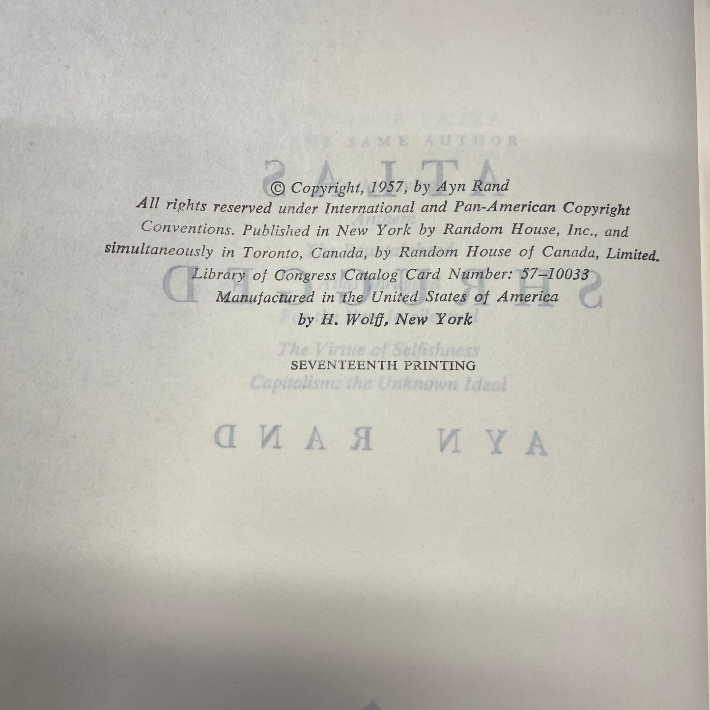 Atlas Shrugged - Ayn Rand - 17th Print - 1957