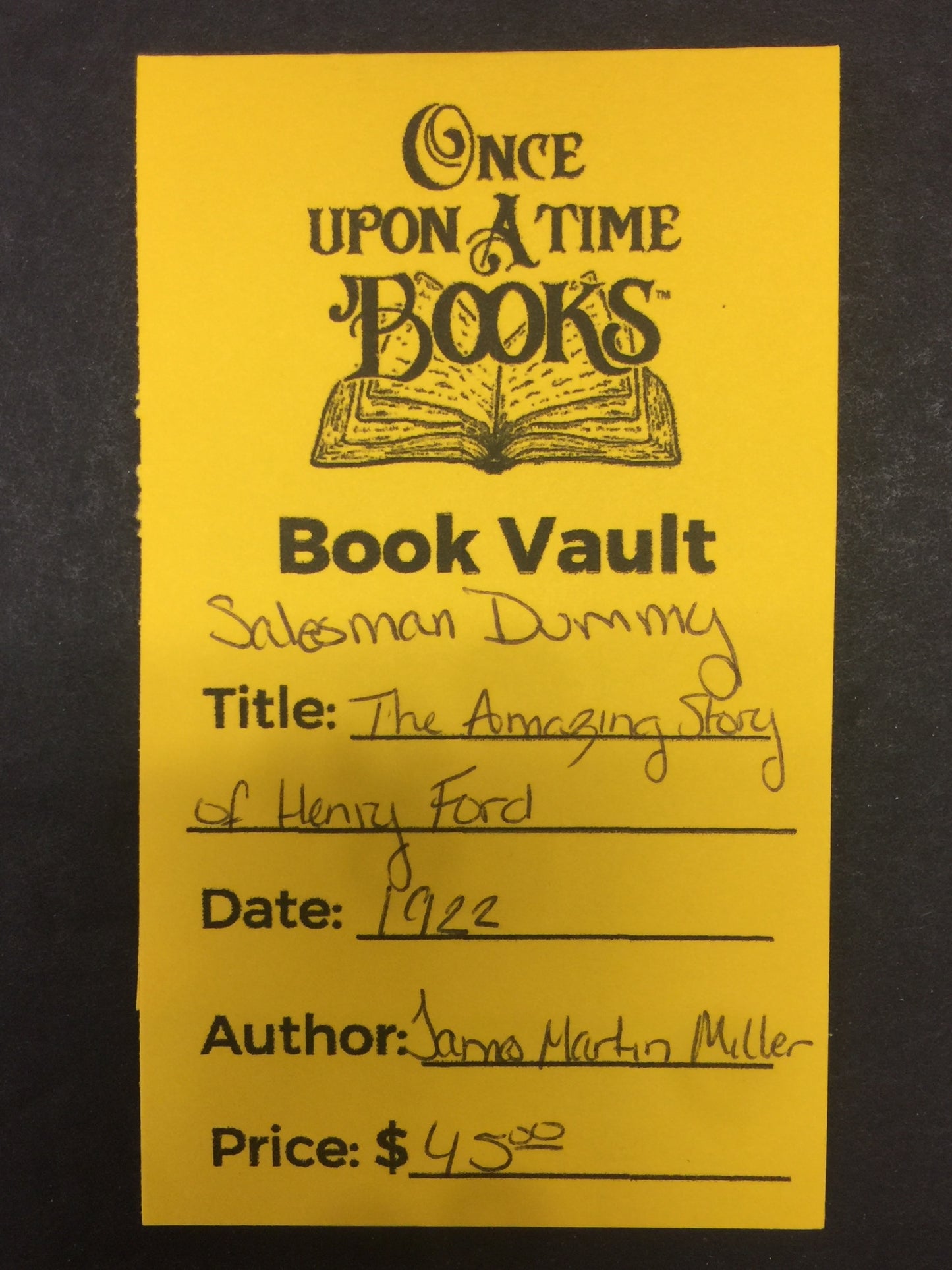 The Amazing Story of Henry Ford - James Martin Miller - Salesman Dummy - 1922