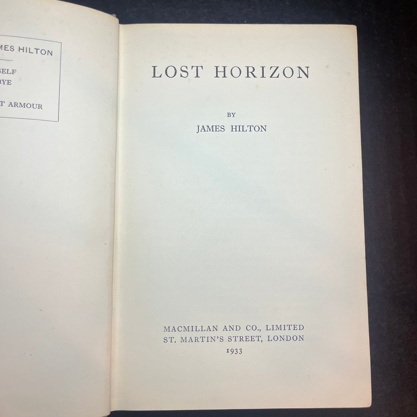 Lost Horizon - James Hilton - 2nd Print - 1st UK - 1933