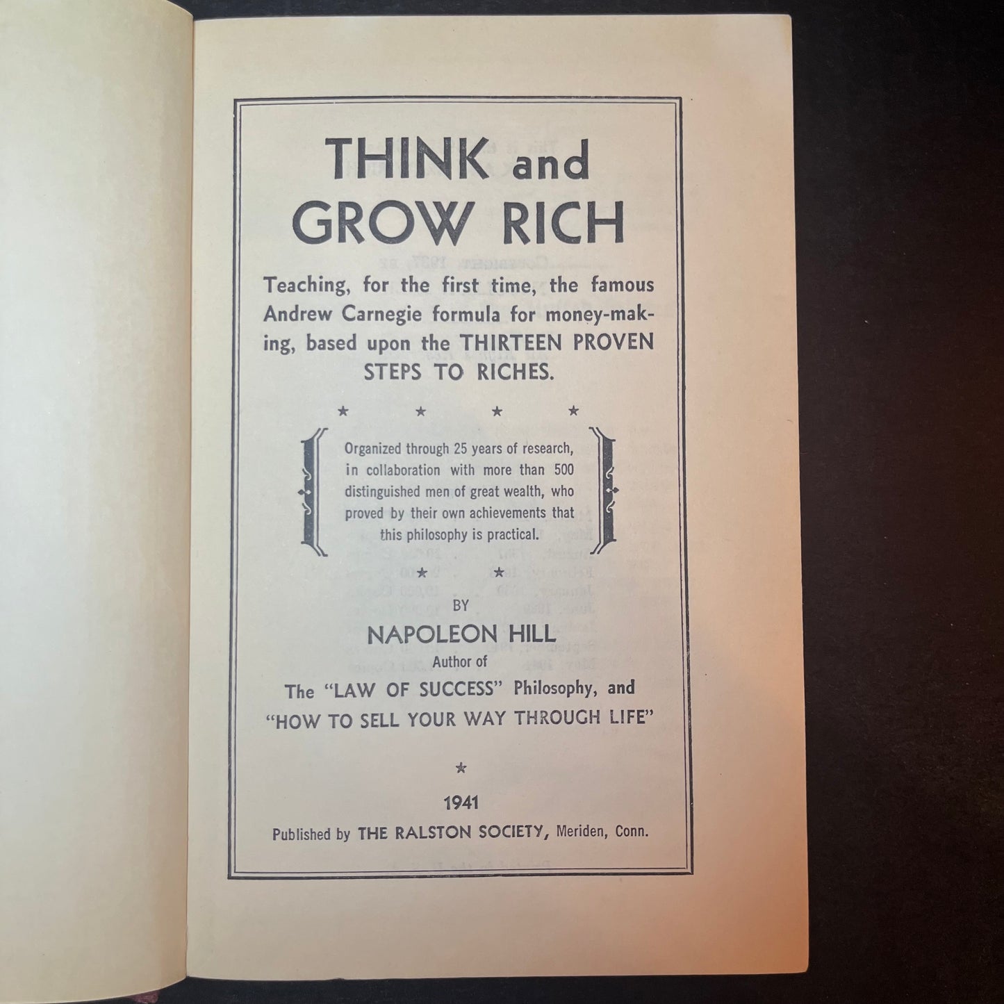 Think and Grow Rich - Napoleon Hill - 9th Print - 1941