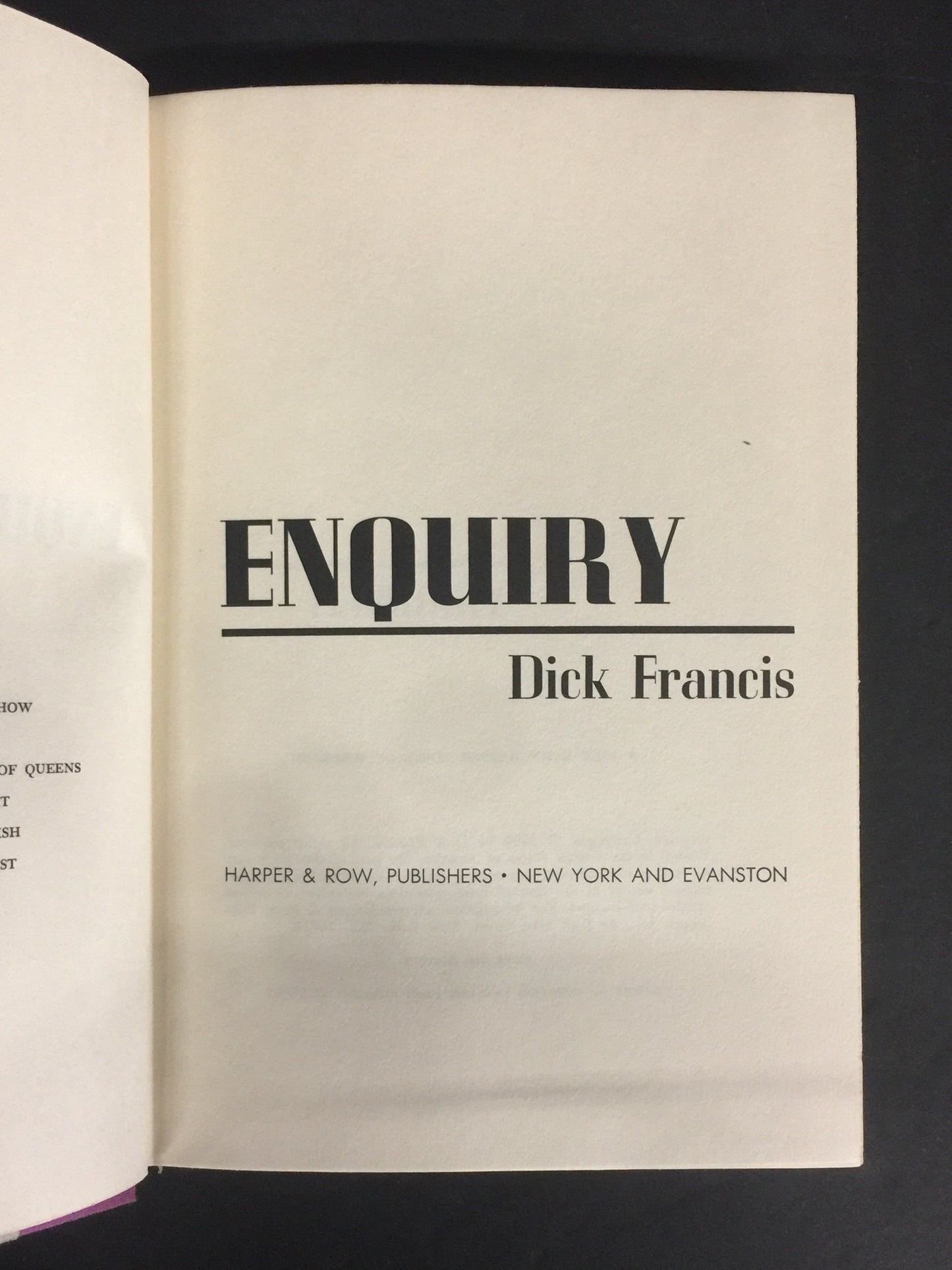 Enquiry - Dick Francis - 1st American Edition - 1969