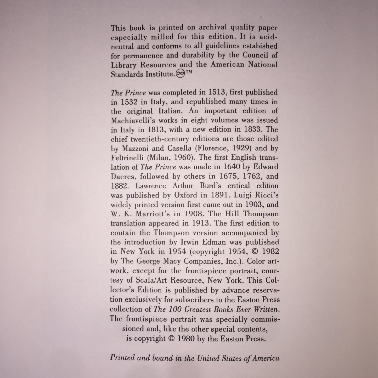 The Prince - Machiavelli - Easton Press - 1980