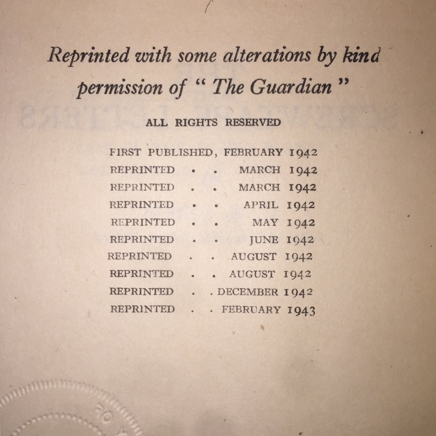 The Screwtape Letters - C.S. Lewis - 1st UK Edition - 10th Print - 1943
