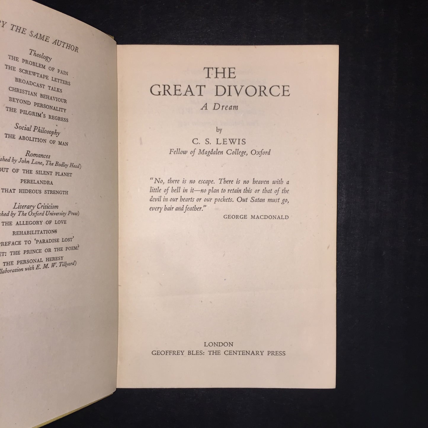 The Great Divorce - C.S. Lewis - 1st UK Edition - 1945