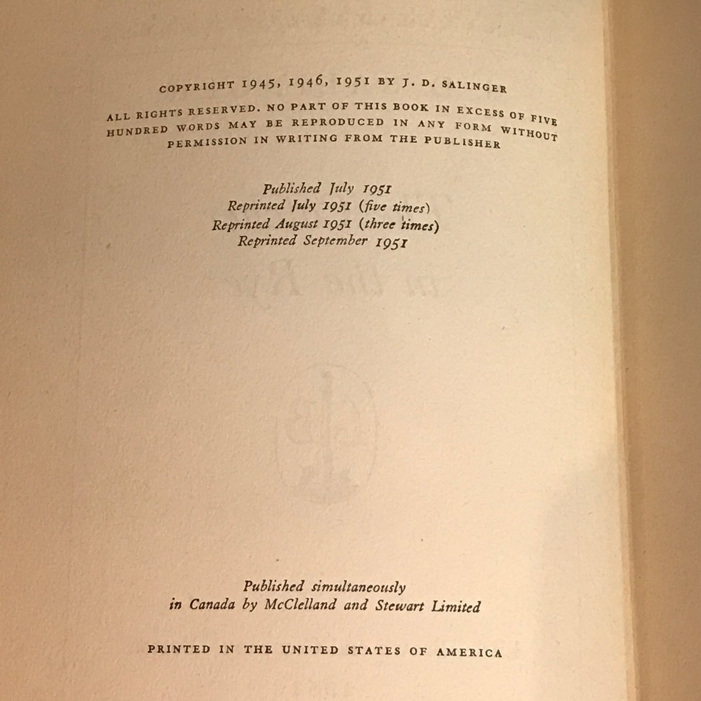 The Catcher in the Rye - J. D. Salinger - Tenth Print - 1951