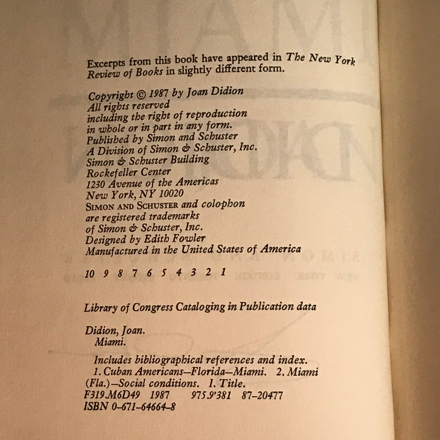 Miami - Joan Didion - Signed - First Edition - 1987