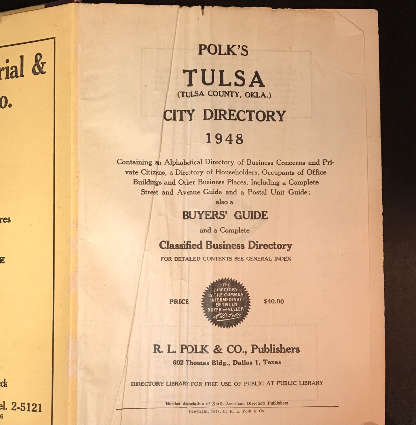 Polk's Tulsa City Directory - R. L. Polk & Co. Publishers - 1948