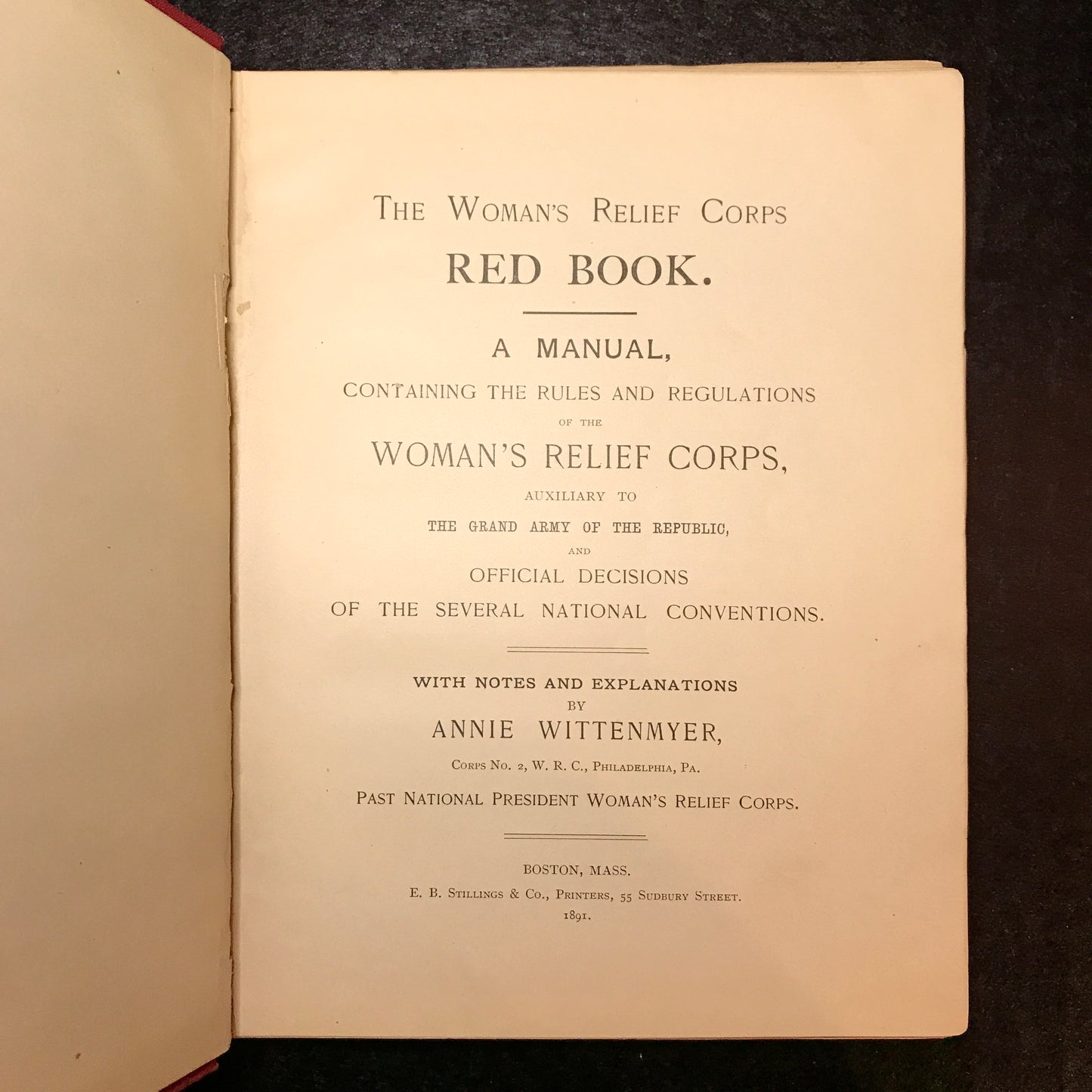 Red Book Woman's Relief Corps - Annie Wittenmyer - 1891