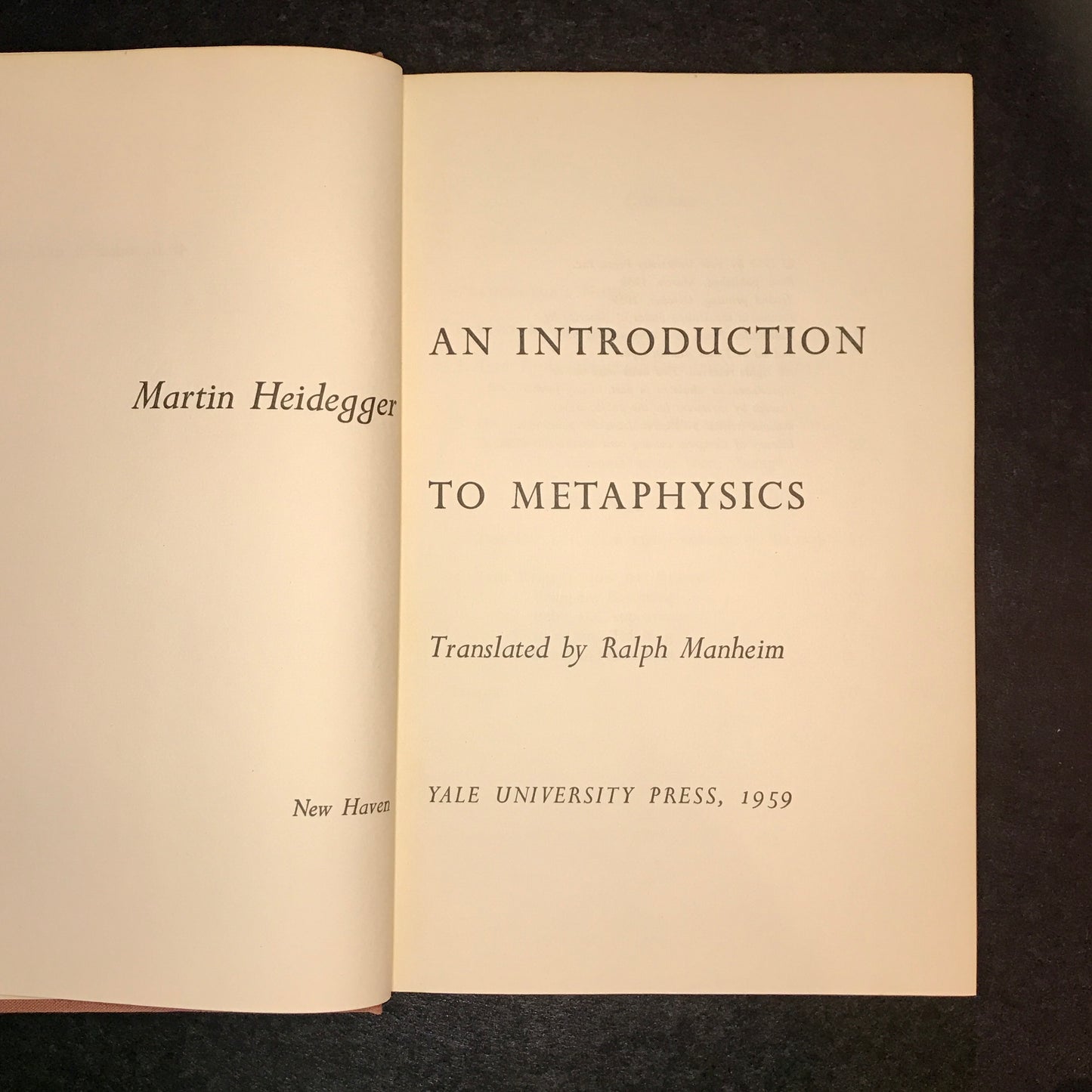 An Introduction to Metaphysics - Martin Heidegger - First Edition - 2nd Print - 1959