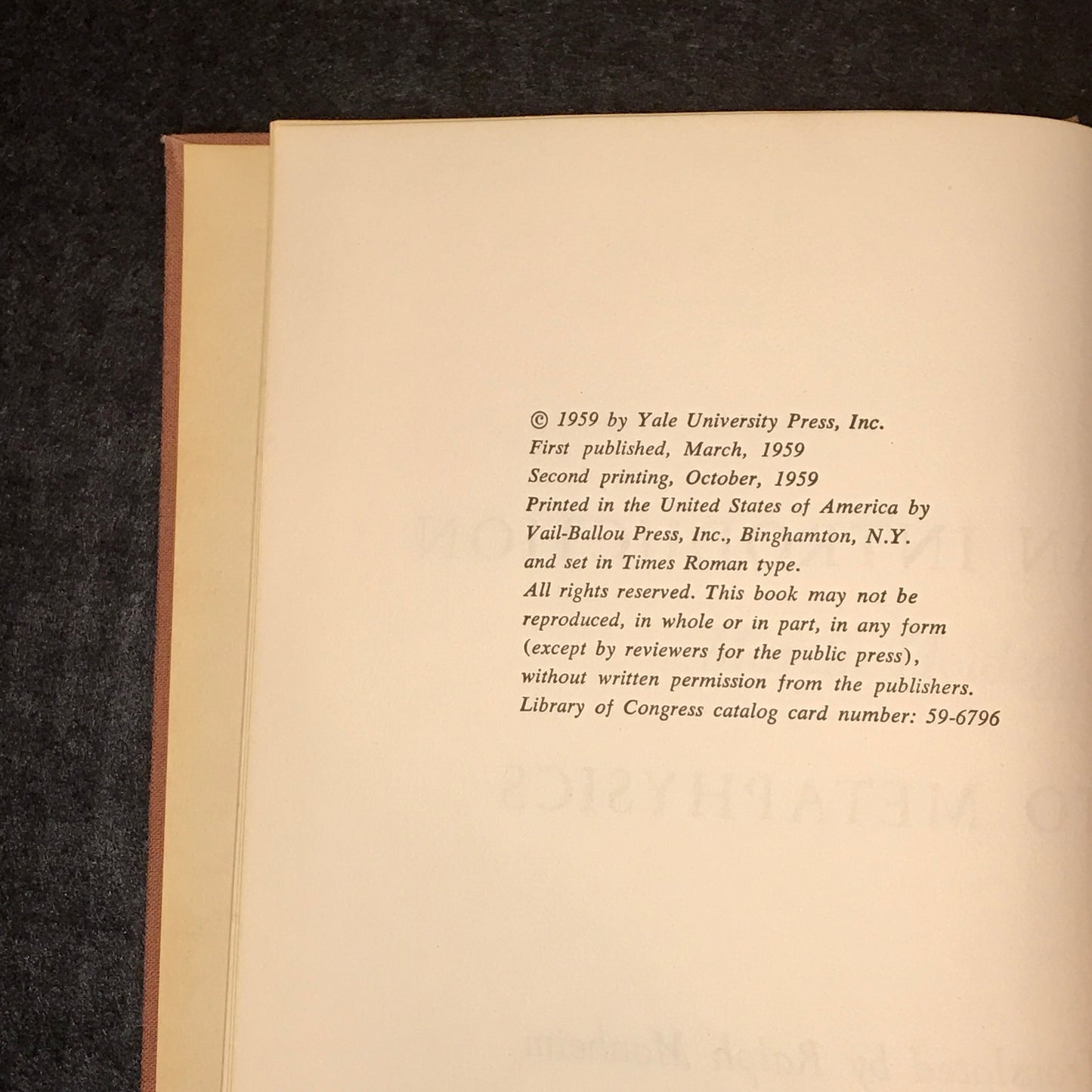 An Introduction to Metaphysics - Martin Heidegger - First Edition - 2nd Print - 1959