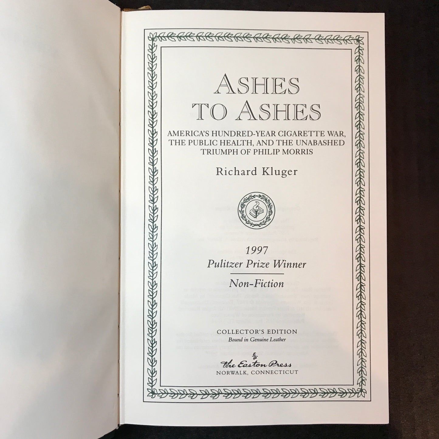 Ashes to Ashes - Richard Kluger - Easton Press - Signed - Numbered - 1997
