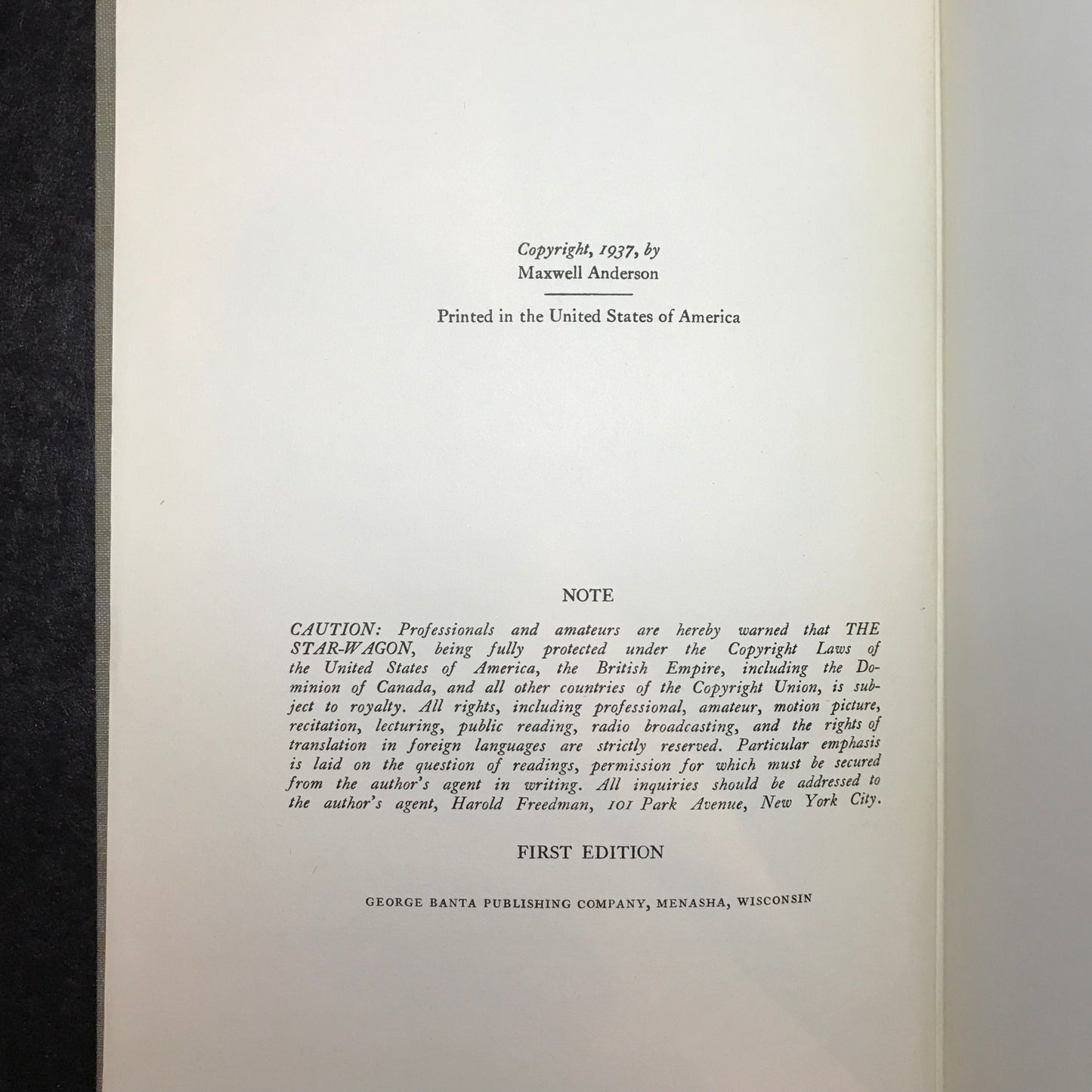 The Star-Wagon - Maxwell Anderson - First Edition - 1937