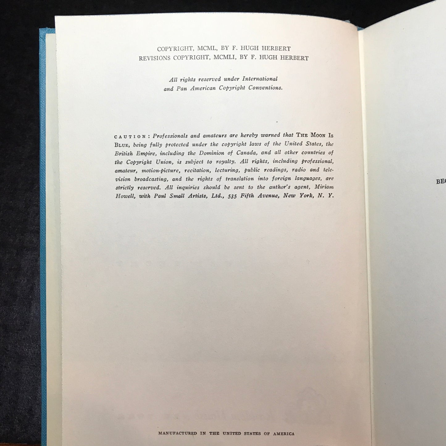 The Moon is Blue - F. Hugh Herbert - First Edition - 1951
