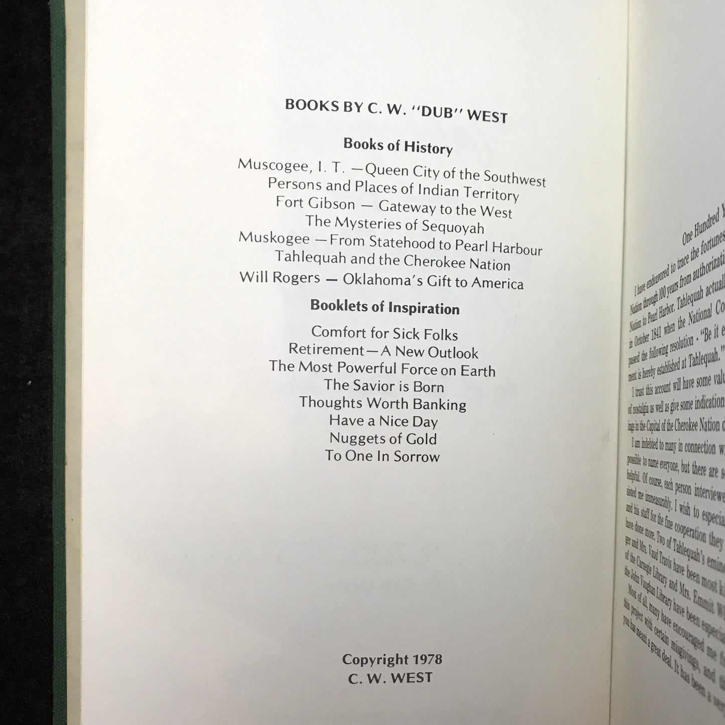 Tahlequah and the Cherokee Nation - C. W. "Dub" West - Signed - 1978