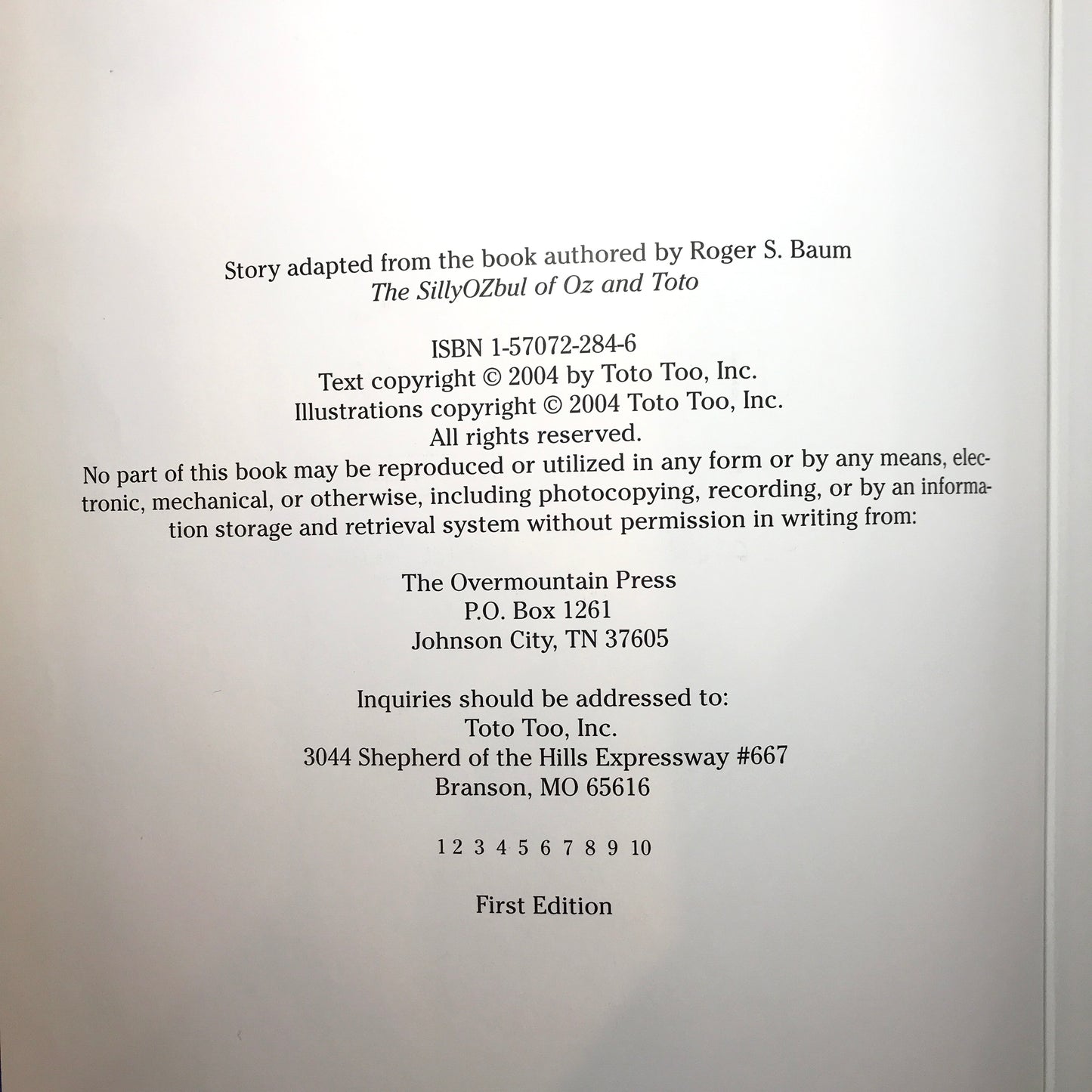 Toto of Oz and the Surprise Party - Roger S. Baum - Signed - 2004