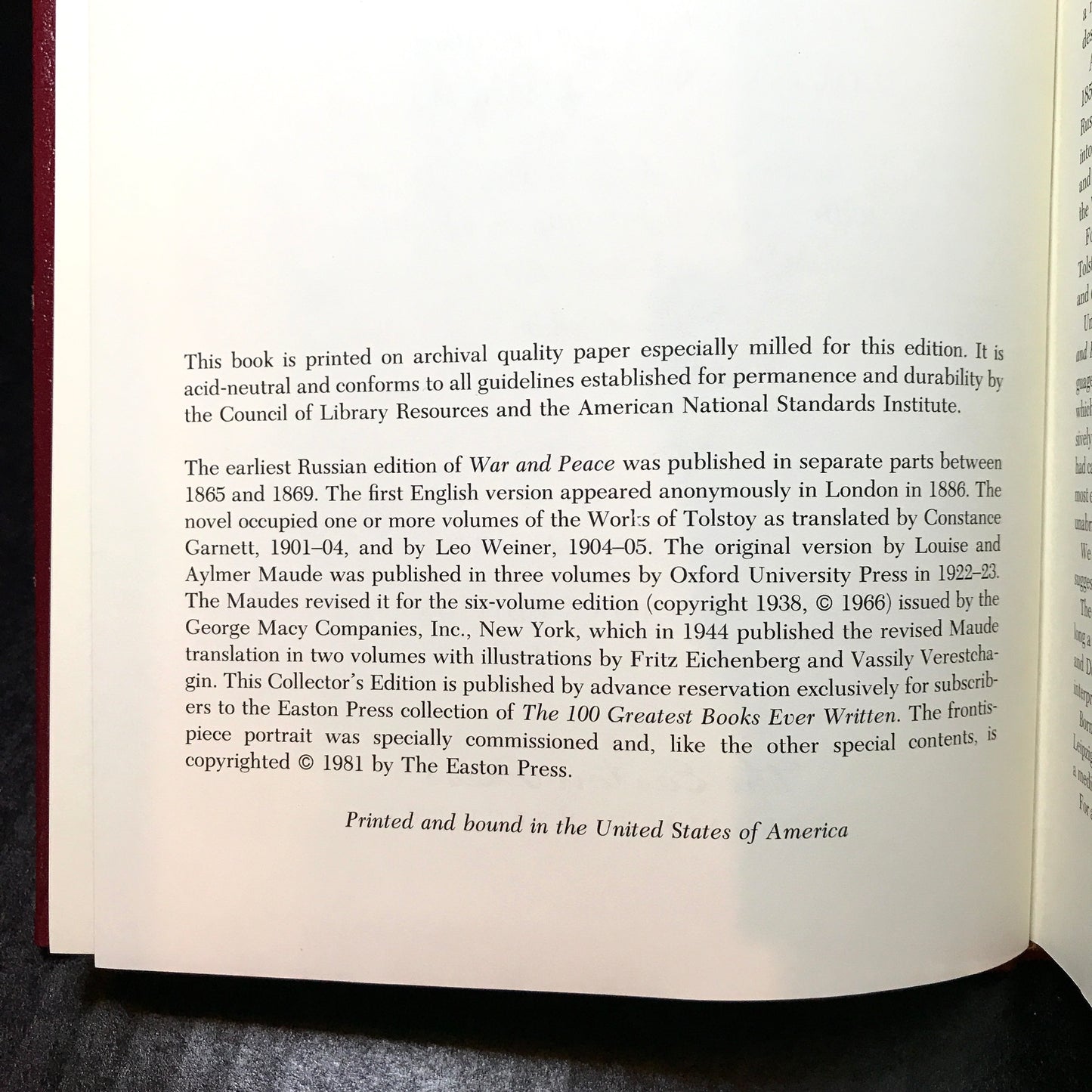 War and Peace - Leo Tolstoy - Easton Press - 1981
