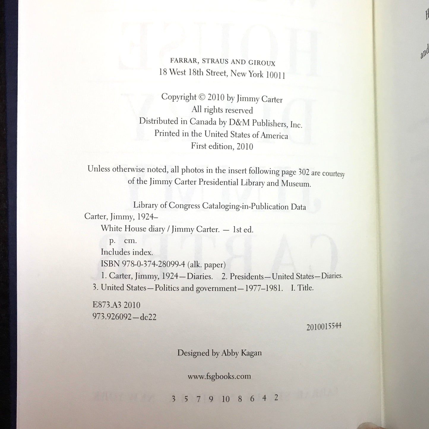 White House Diary - Jimmy Carter - Signed - 2010
