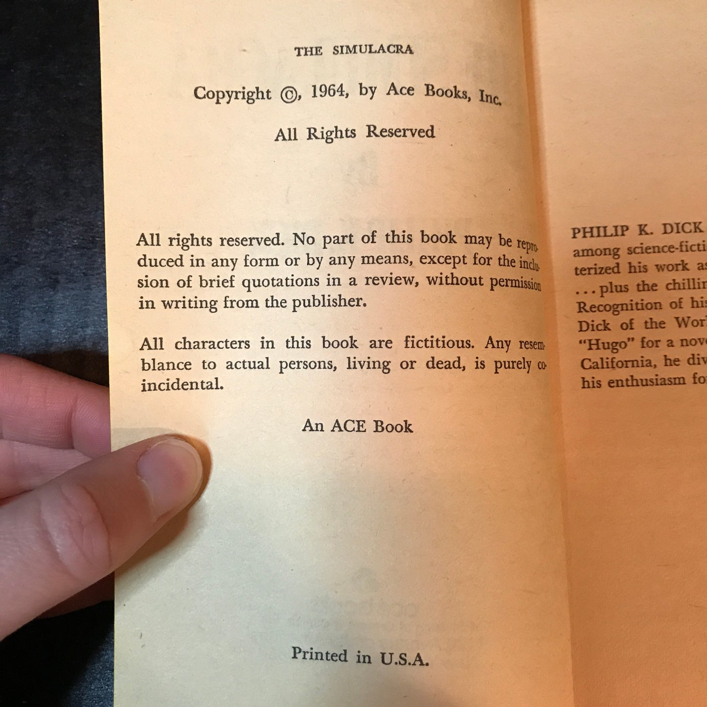 The Simulacra - Philip K. Dick - 1st Thus - 1964