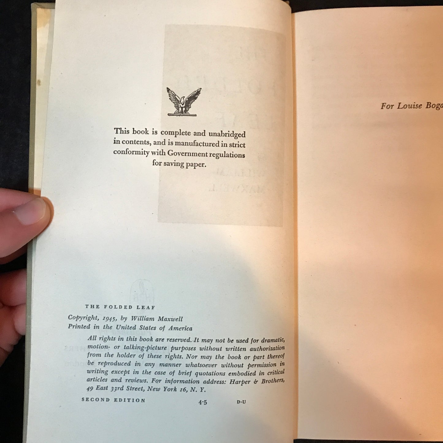 The Folded Leaf - William Maxwell - 2nd Edition - 1945