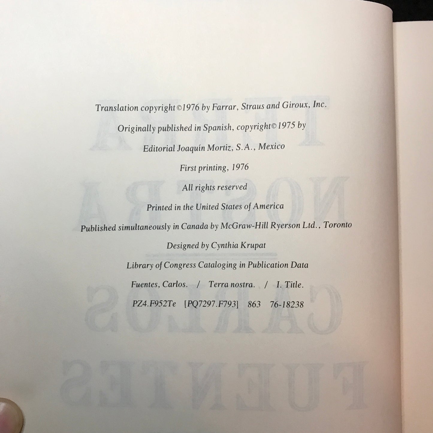 Terra Nostra - Carlos Fuentes - 1st American Edition - 1976